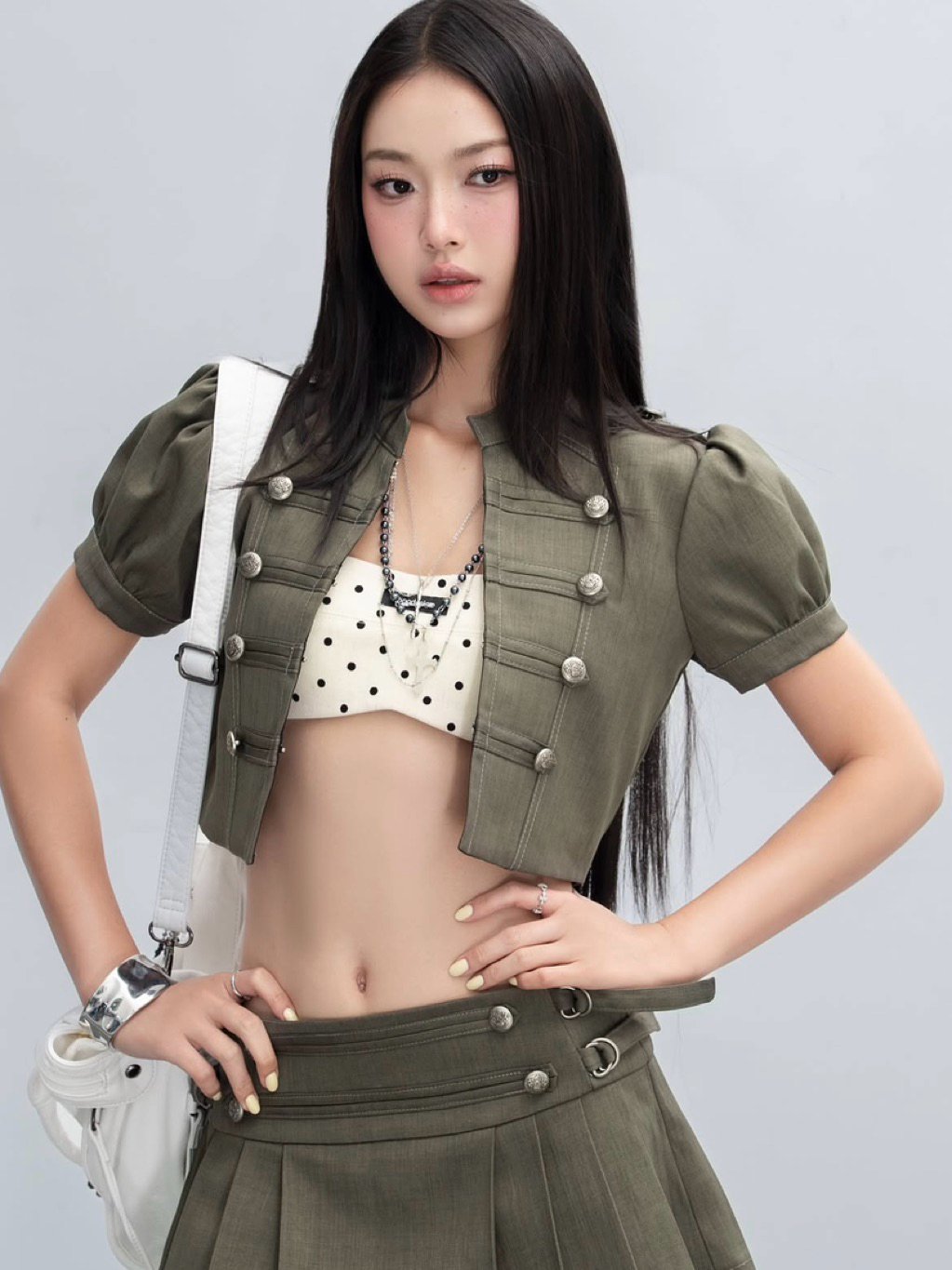 Ladyqueen Army X Set Military Style Cropped Top and Pleated Skirt