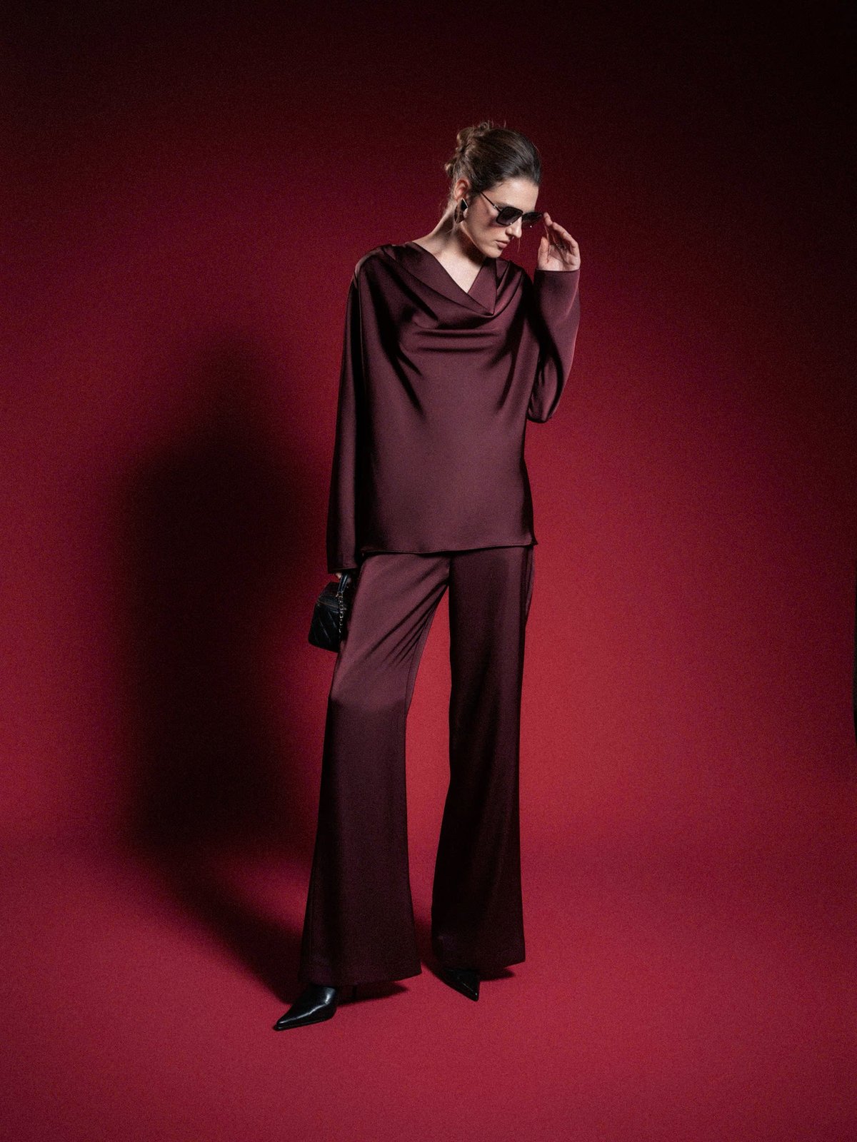 KISSERINE ZIREL Elegance Draped Satin Long Sleeve Blouse