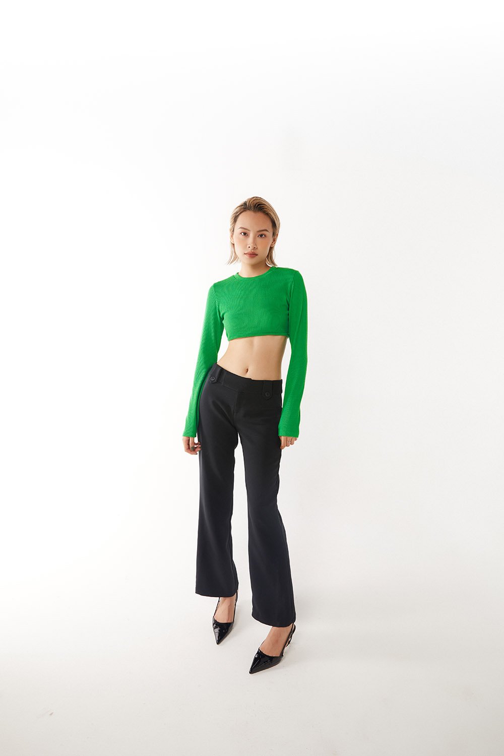 DOTTIE Cropped Long Sleeve Ribbed Top