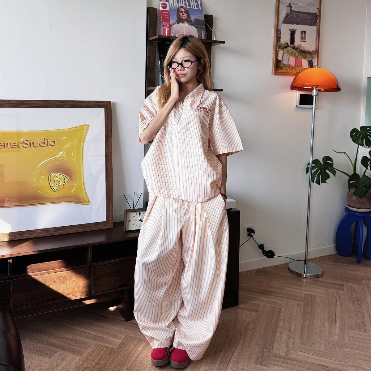 OUTERITY Striped Wide Leg Long Pants