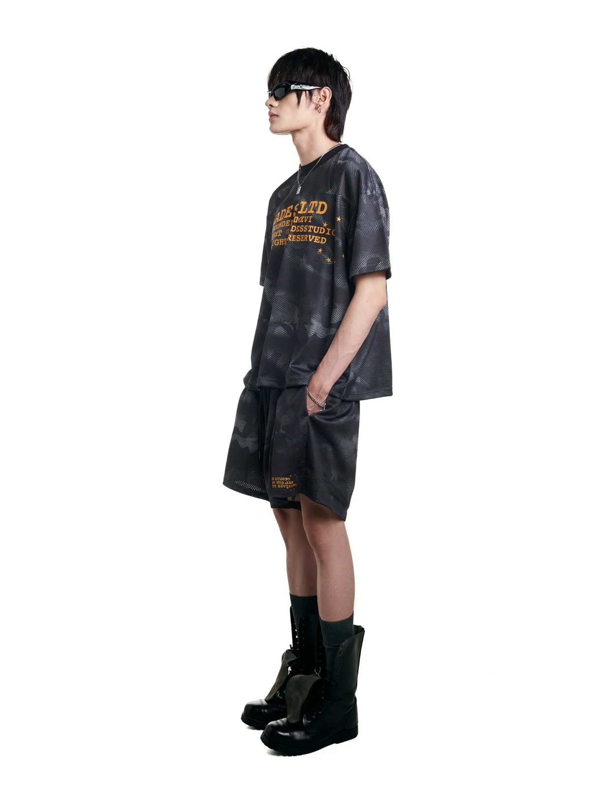 HADES Camo 迷彩雙層網眼短褲 - 黑色