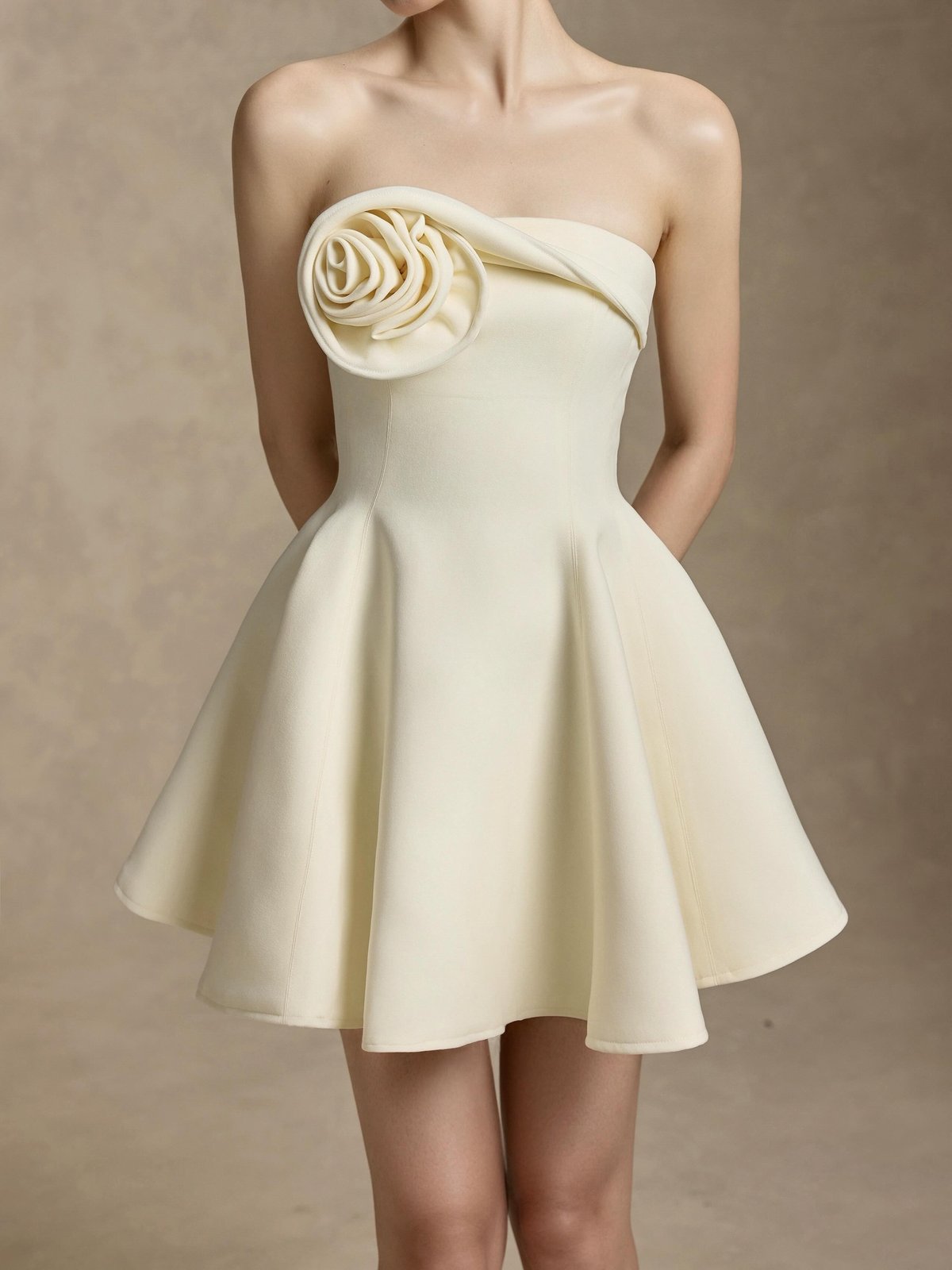 REDBEAN Eliza Strapless Floral Detail Mini Dress