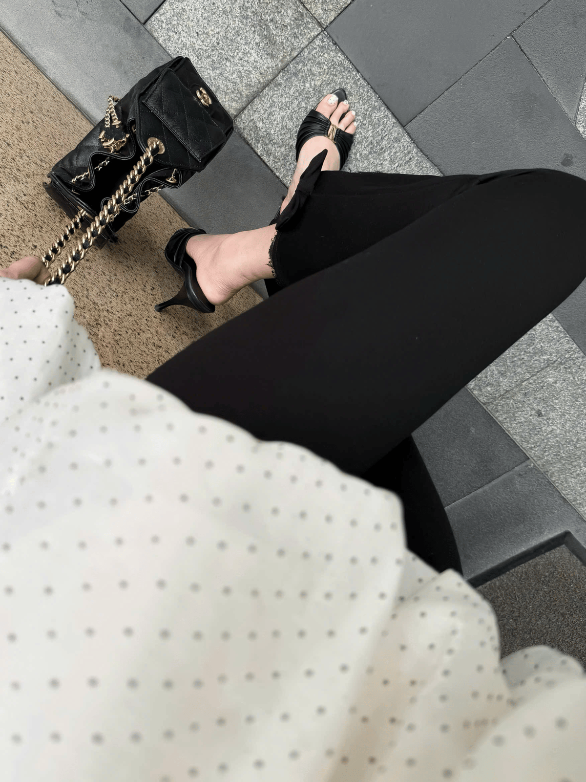 Tran Ali Polka Dot Off-the-Shoulder Long Sleeve Top