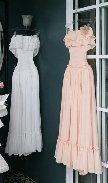 THAOBIBI Chiffon Ruffle Off-Shoulder Maxi Dress
