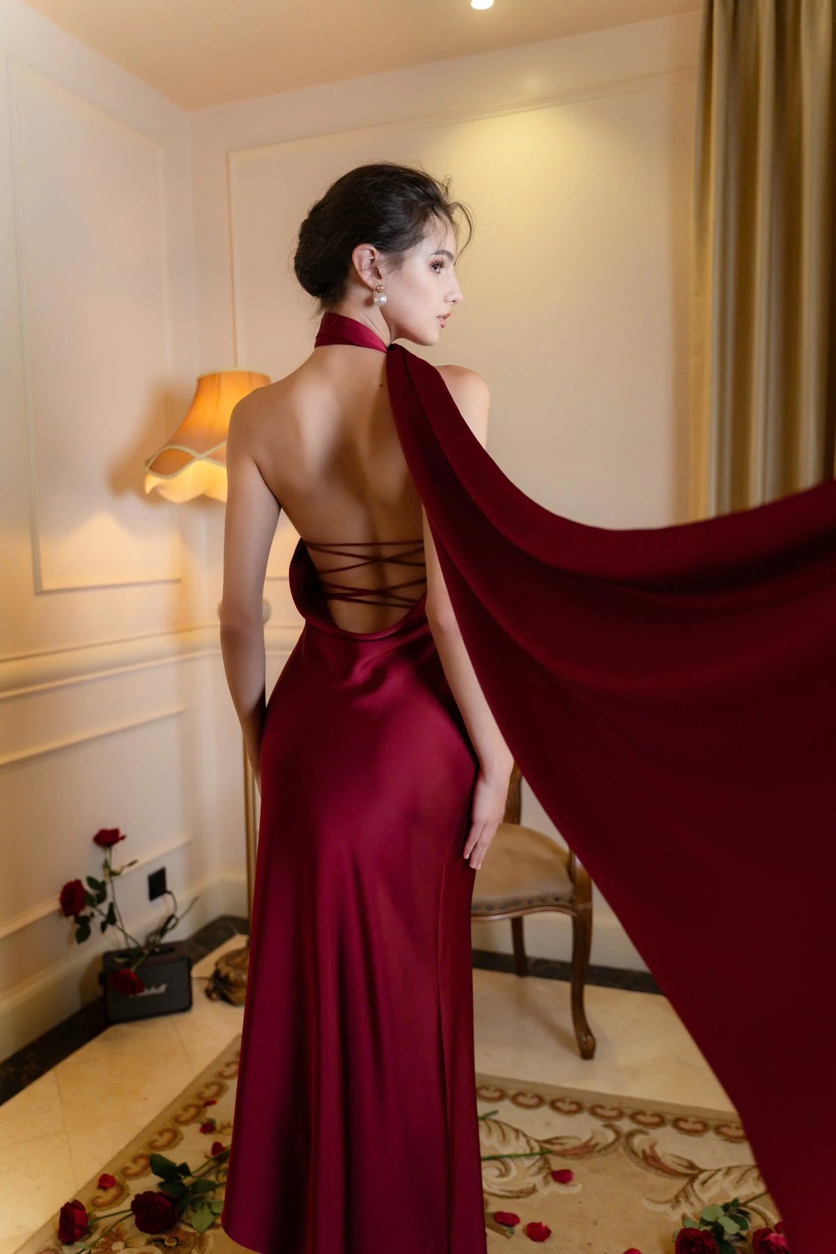 KISSERINE SERENA Halter Neck Open Back Satin Dress