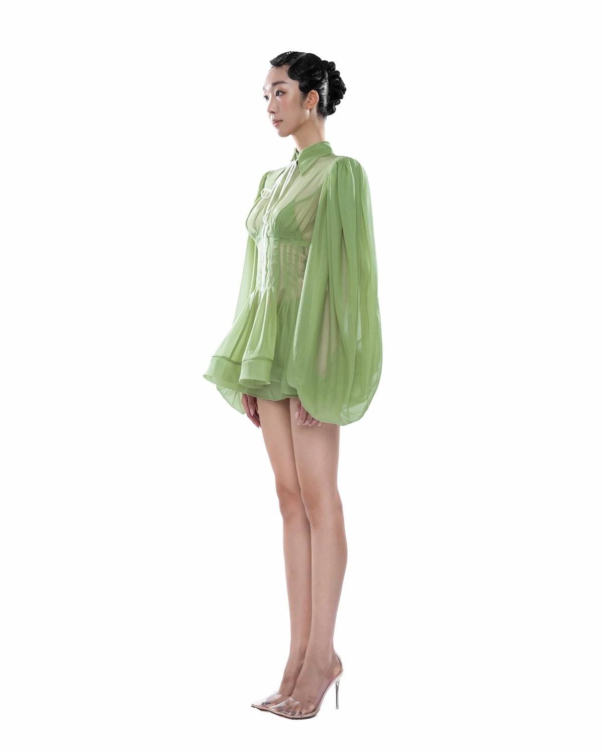 HUELLEYROSE Charlotte Chiffon Sheer Mini Dress - Green