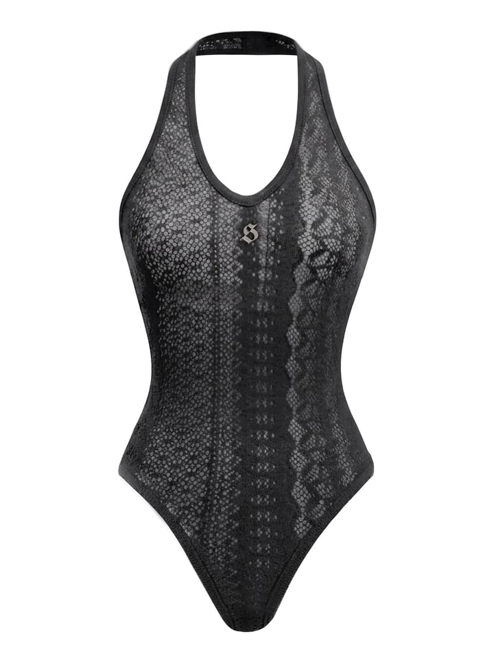 SISTERS Freja Sheer Knit Halter Bodysuit - White