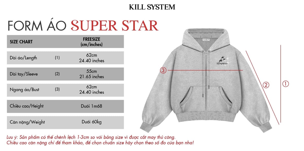 KILL SYSTEM SUPER STAR Glitter Zip-up Hoodie Boxy Fit