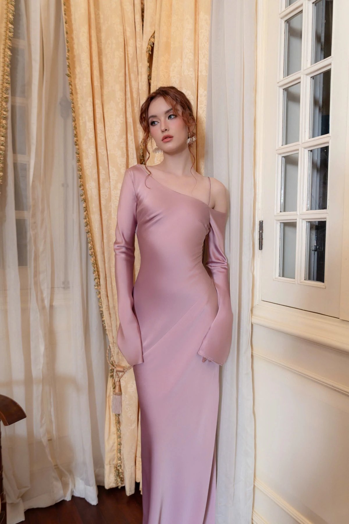 KISSERINE AN Dress One-Shoulder Long Sleeve Elegant Dress