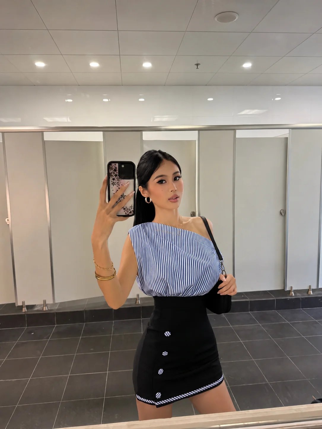 Sugar Crush Keira One-Shoulder Striped and Color-Block Fitted Dress