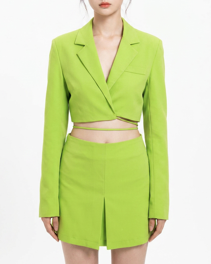 DOTTIE Cropped Tie-Detail Blazer - T0554