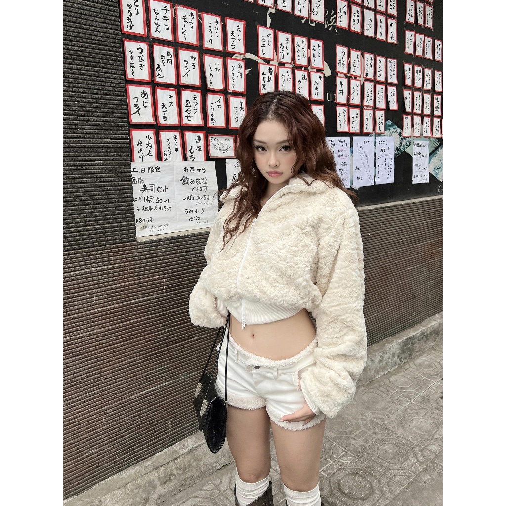 TWENTI Soft Faux Fleece Cropped Jacket