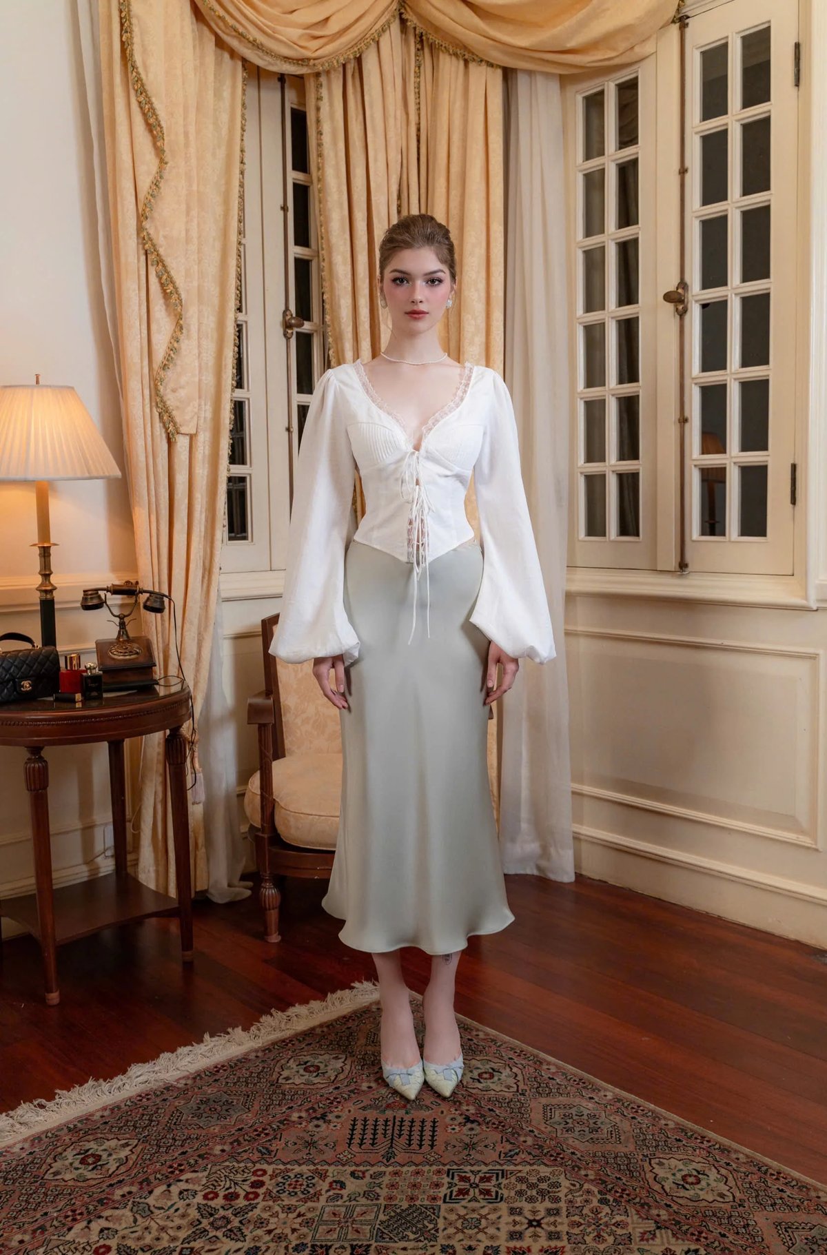 KISSERINE ANNA Asymmetrical Silk Skirt