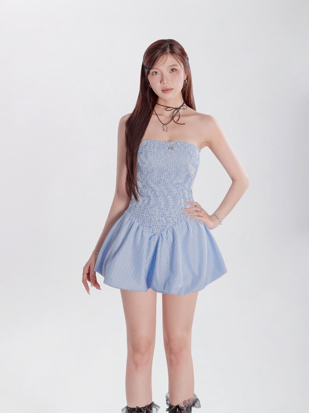 DKMV Mia Striped Strapless Puff Dress