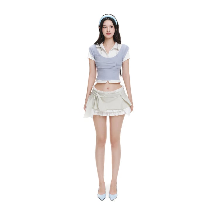 AIAI OFFICIAL Anna Top 領口褶皺翻領短袖上衣