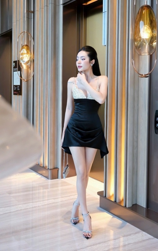 THAOBIBI Rhinestone Embellished Silk Mini Dress