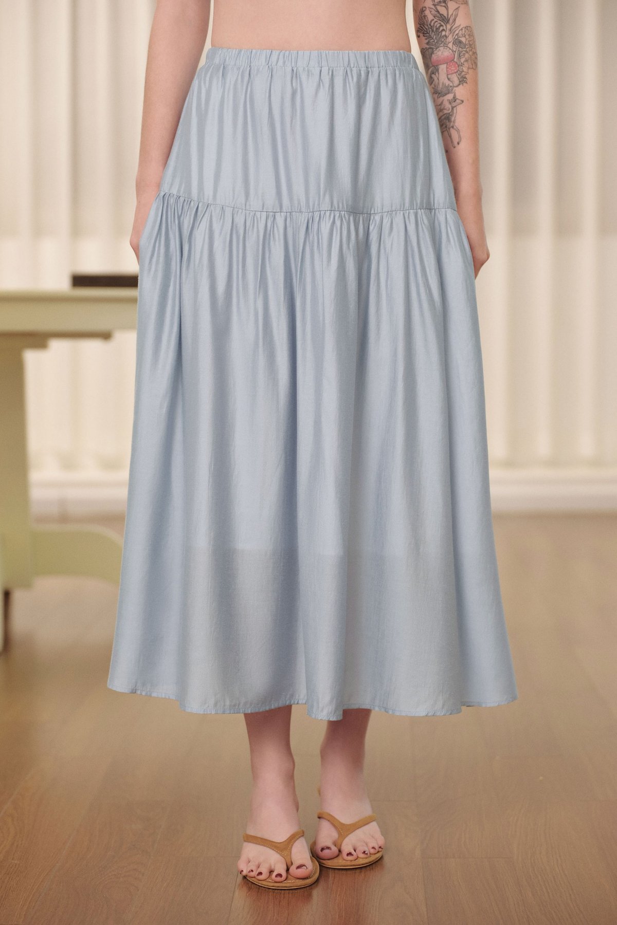 DOTTIE Ruched Midi Skirt - Light Blue