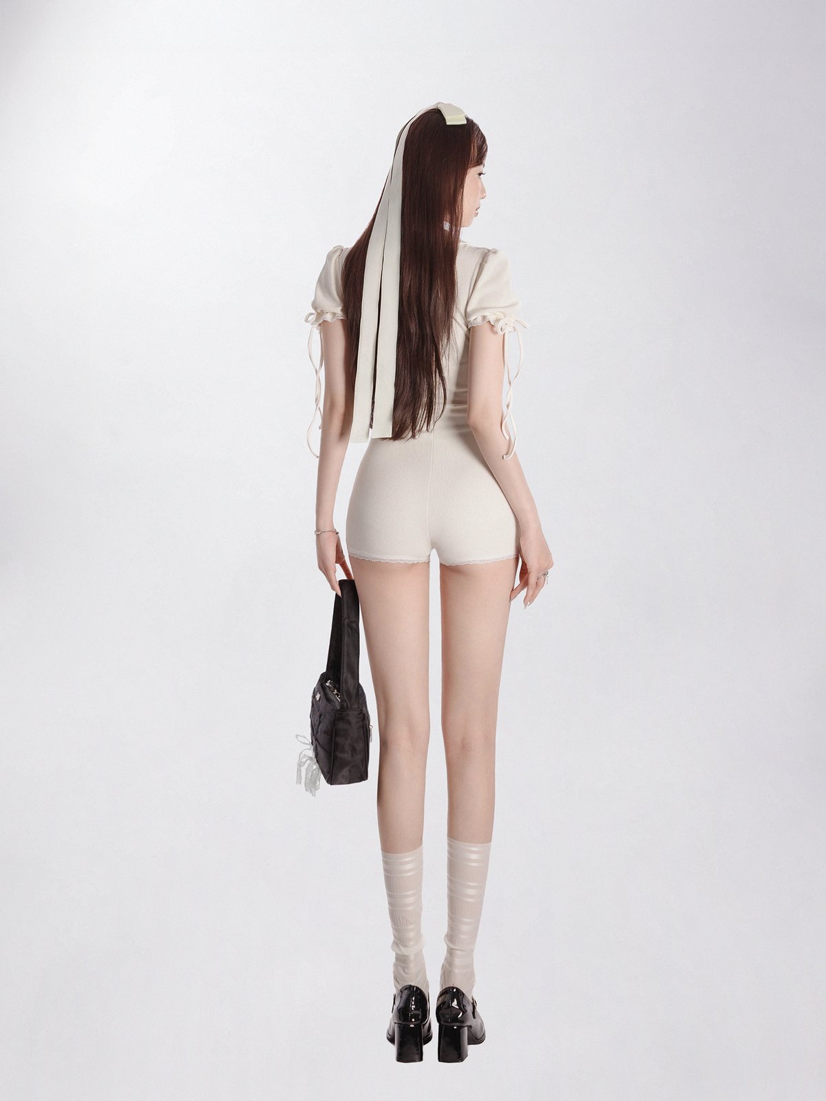 DKMV Se Na Lace Trim Puff Sleeve Jumpsuit