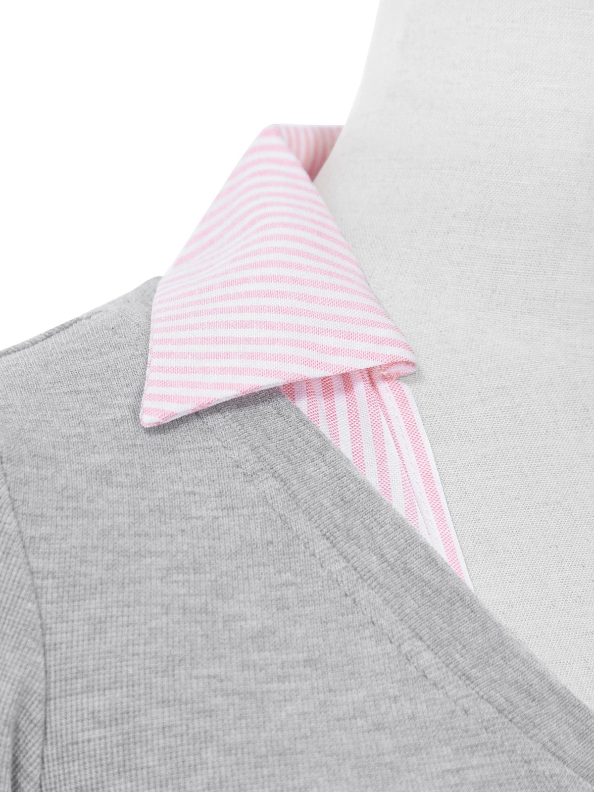 DKMV Mina Top Grey Pink Striped Collar Long Sleeve Top