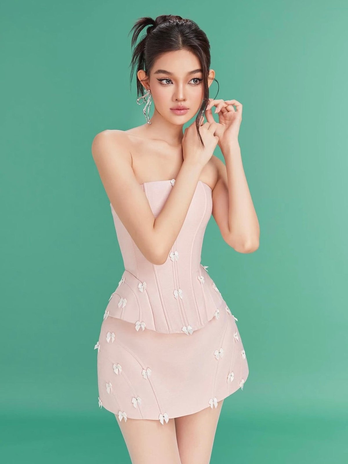 LANE CÌ Puppe Set 粉色蝴蝶結抹胸短裙套裝