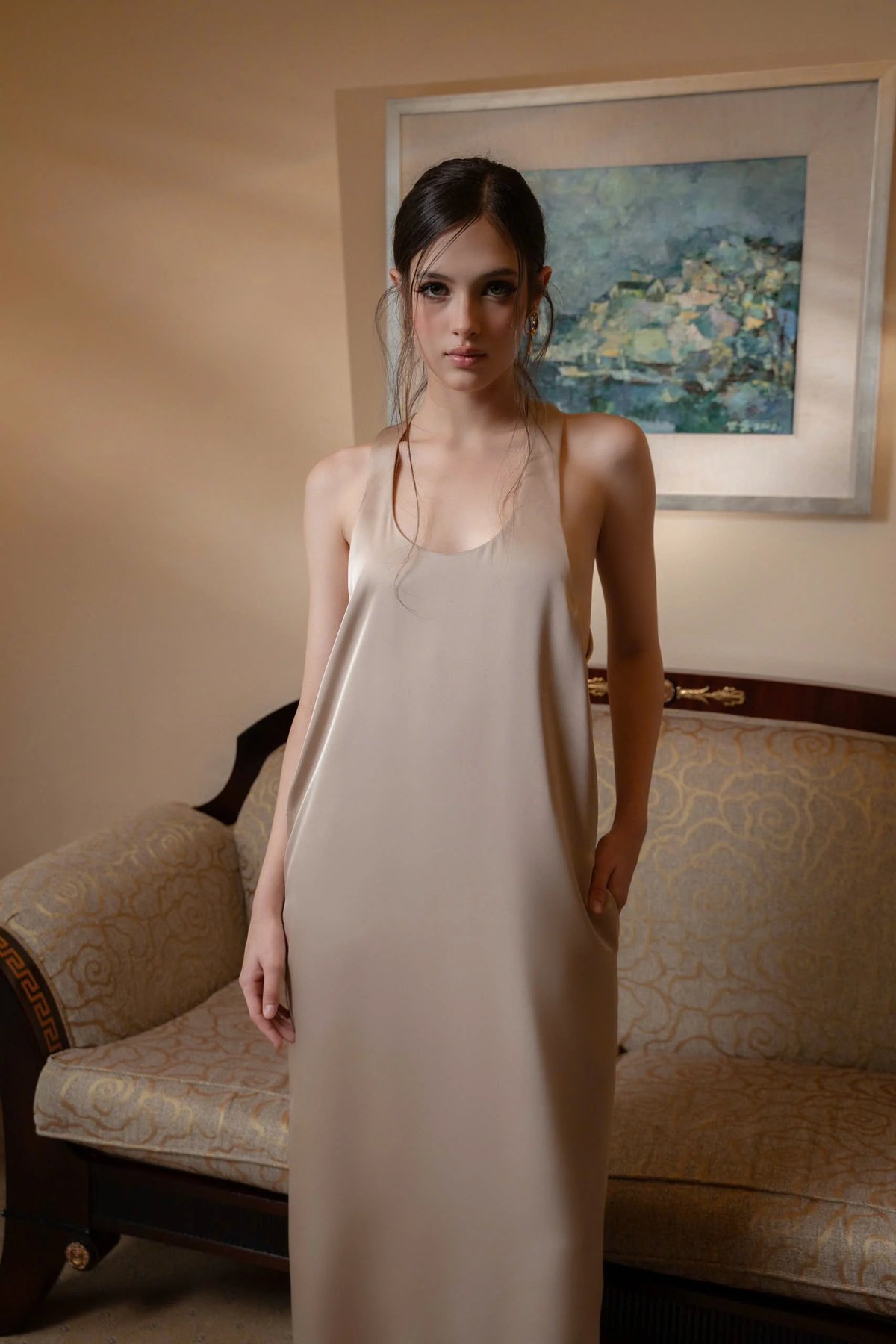 KISSERINE Carol Three-Hole Satin Dress