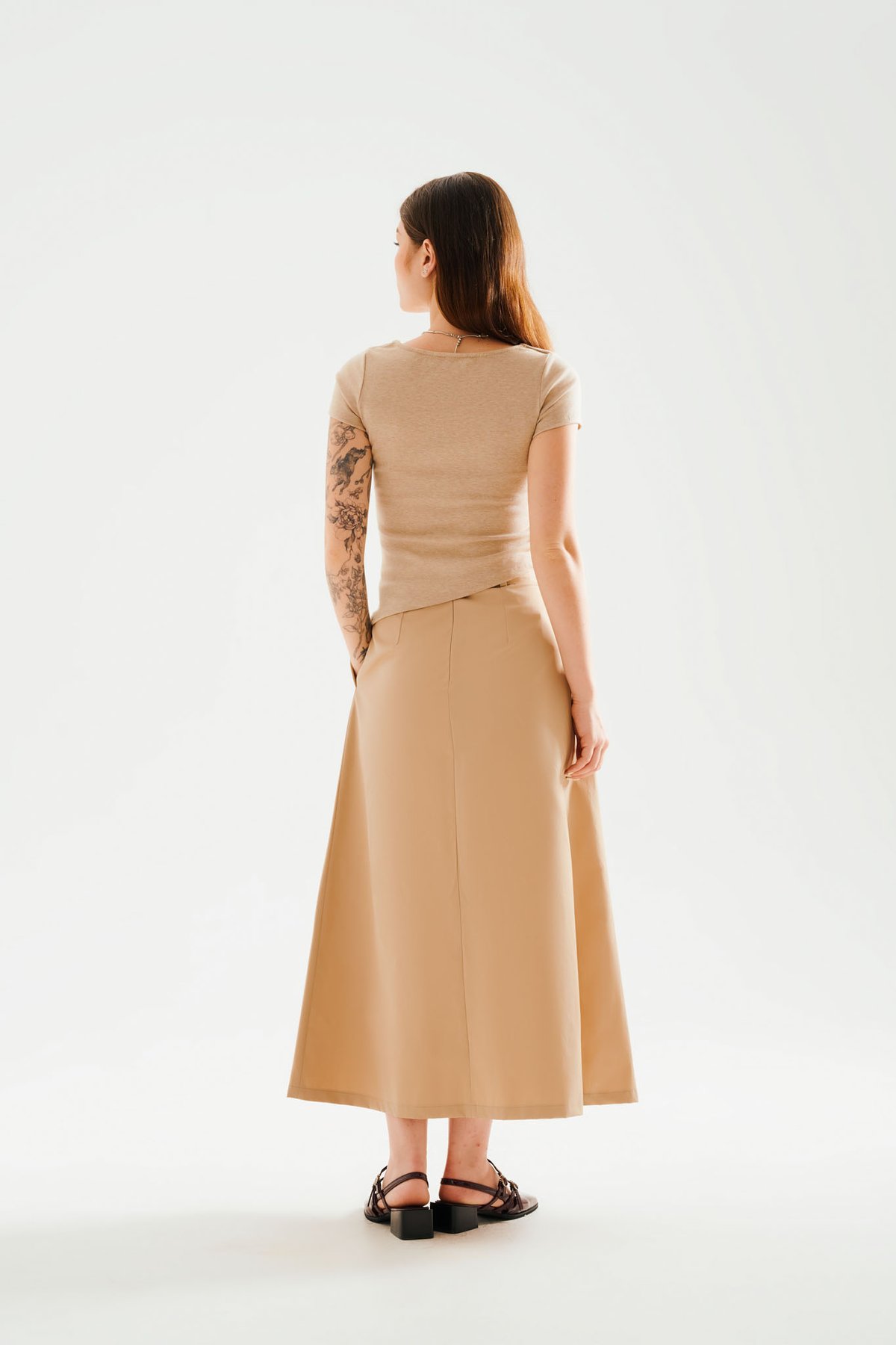 DOTTIE Square Neck Short Sleeve Top - Beige