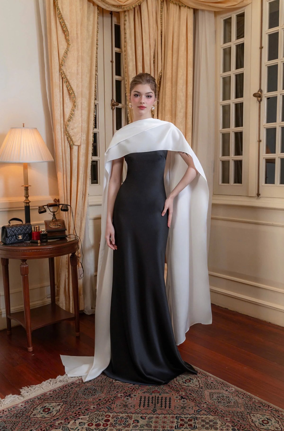 KISSERINE HARMONY Satin Dress with Detachable Silk Train
