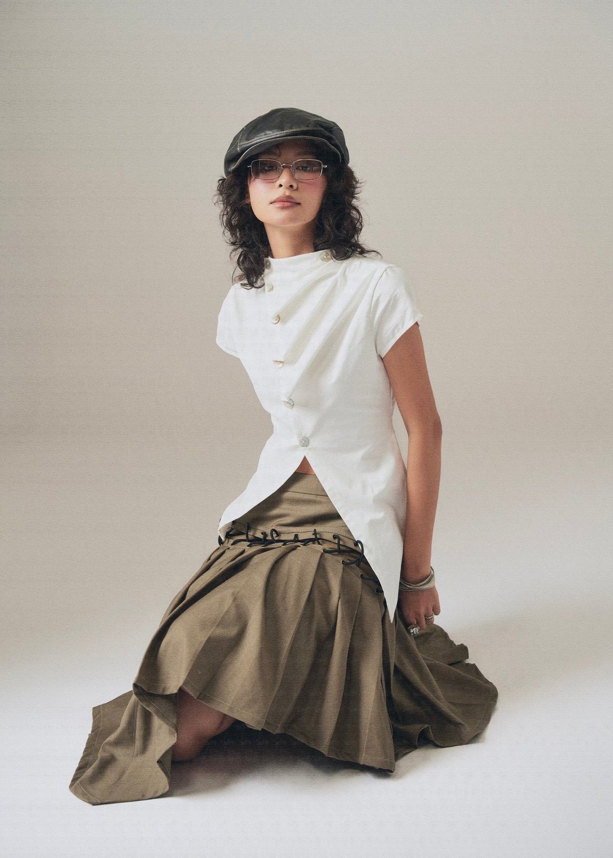 INTO.EIGHT Elite Top Structured High Neck Short Sleeve Top
