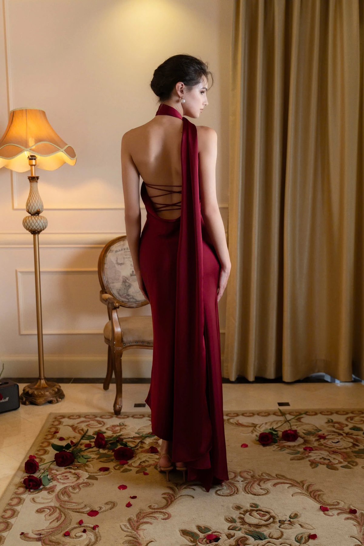 KISSERINE SERENA Halter Neck Open Back Satin Dress