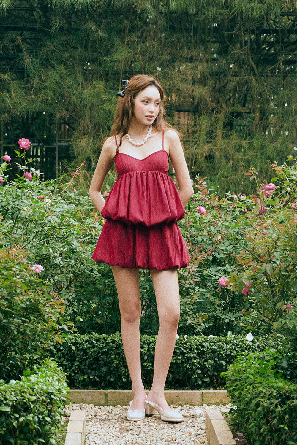 DOTTIE 紅色 吊帶泡泡裙上衣