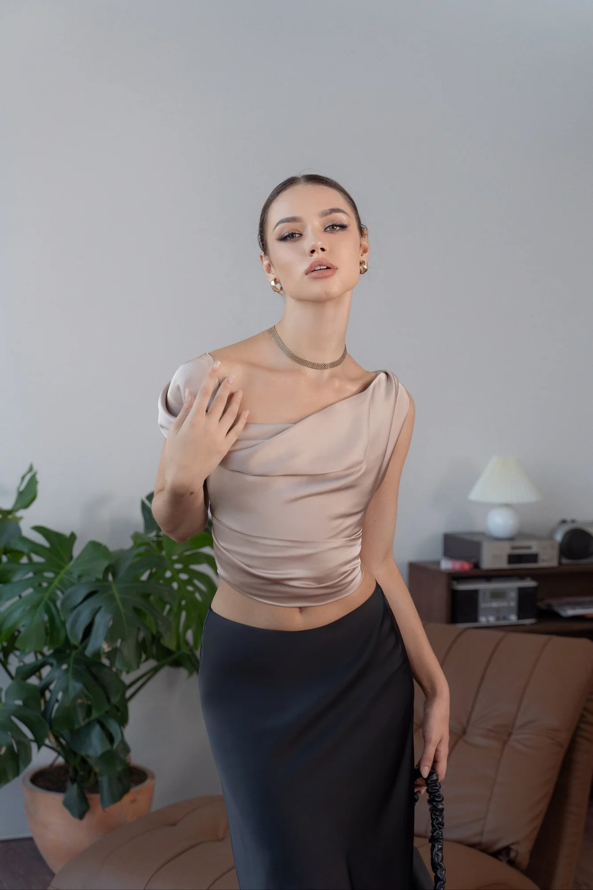 KISSERINE PIA Silk Tie-Front Top
