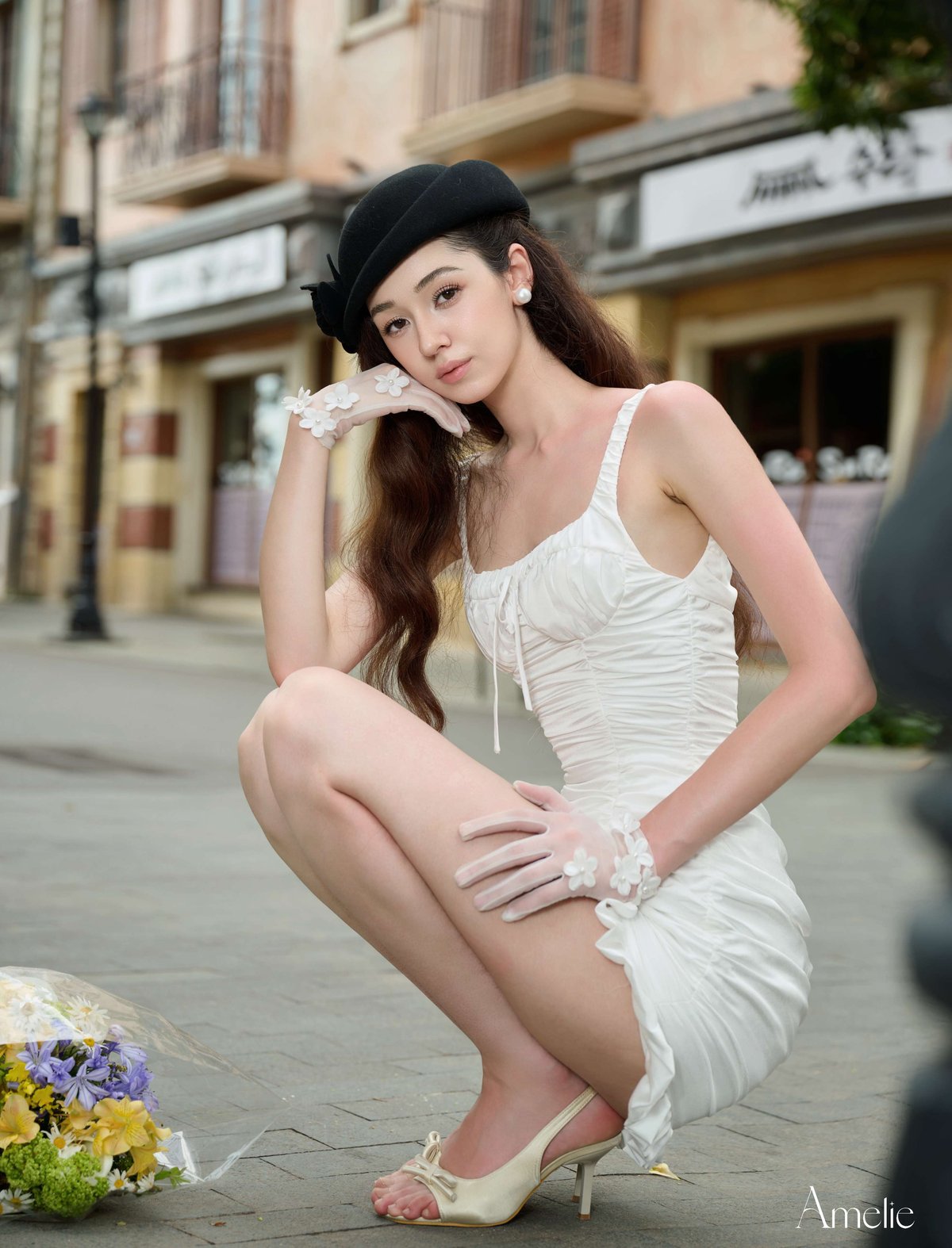 AMELIE Fenna White Ruffle Strap Mini Dress