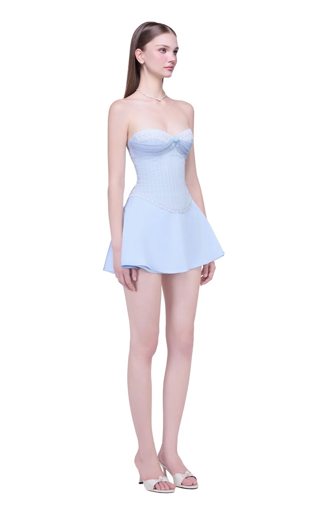 JUBIN Tiffany Corset Strapless Chiffon Corset Top with Pleated Cups