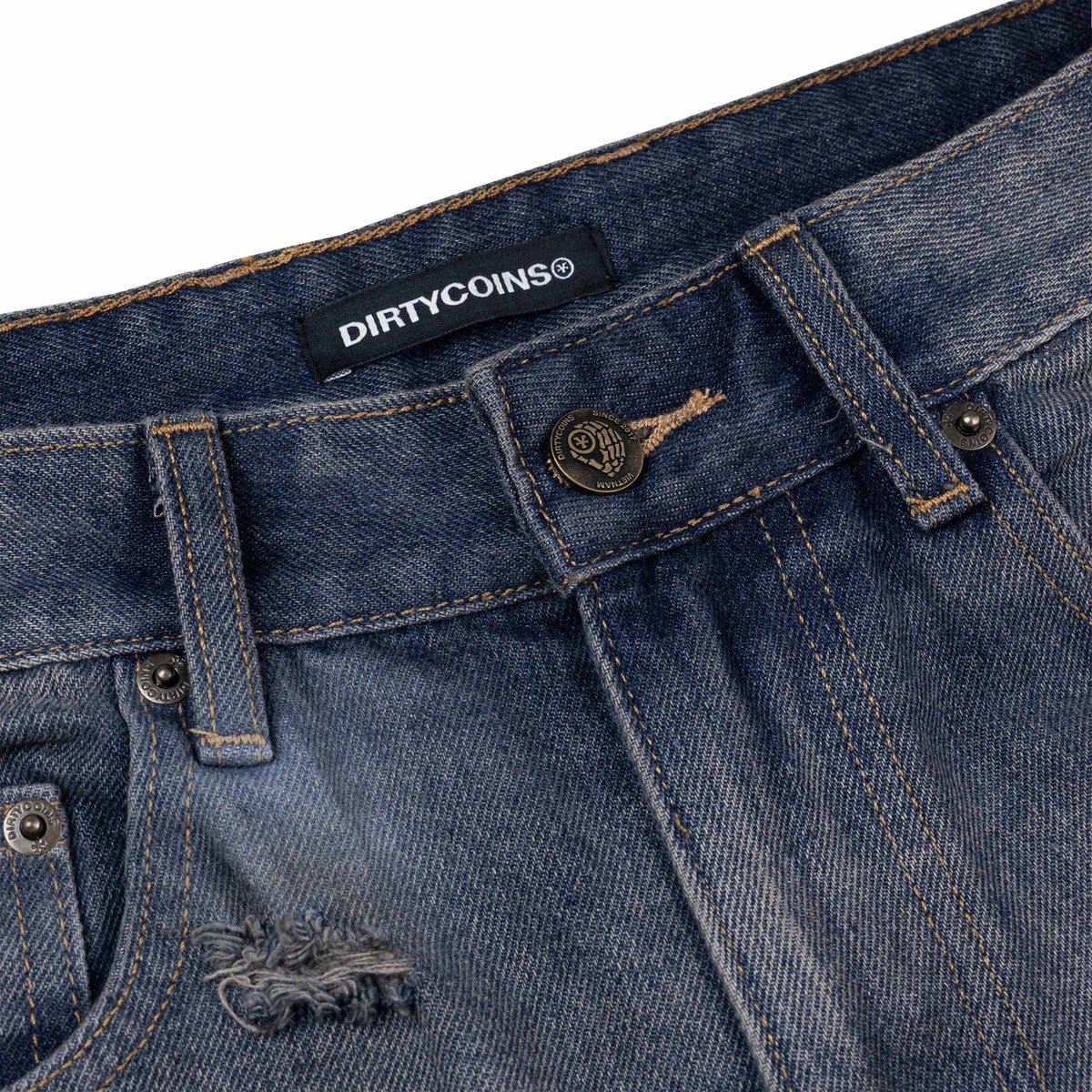 DIRTYCOINS Double Knee Distressed Denim Shorts
