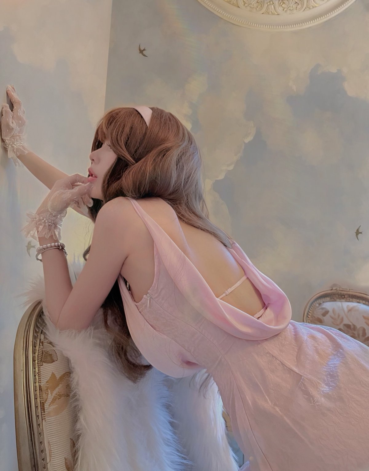 Bandarsaya Shelby 閃粉蕾絲絲綢短裙 粉紅色