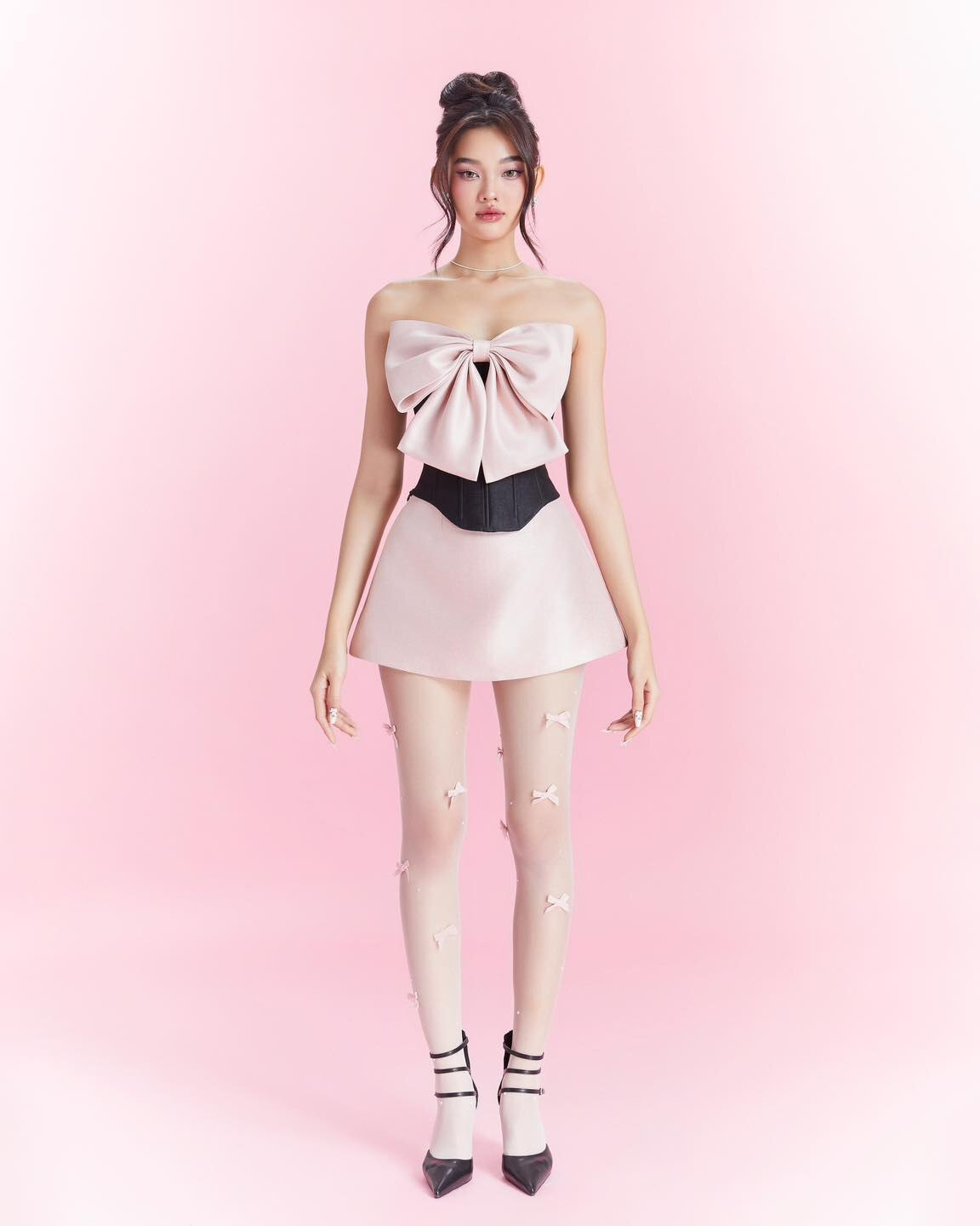 LANE CÌ Barbie Set 粉黑撞色蝴蝶結兩件套