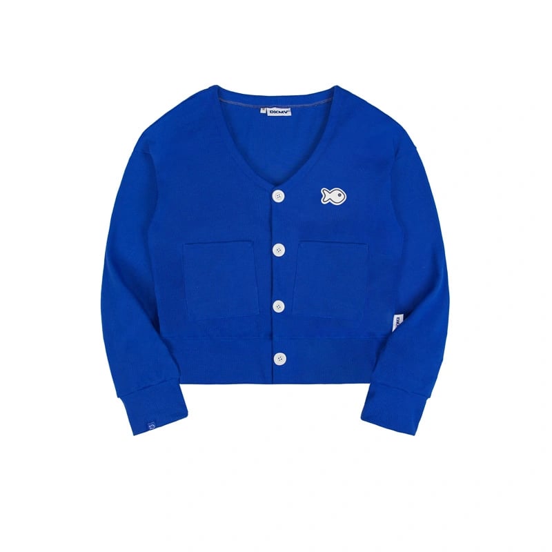DKMV Cropped Ribbed Cardigan with Fish Embroidery