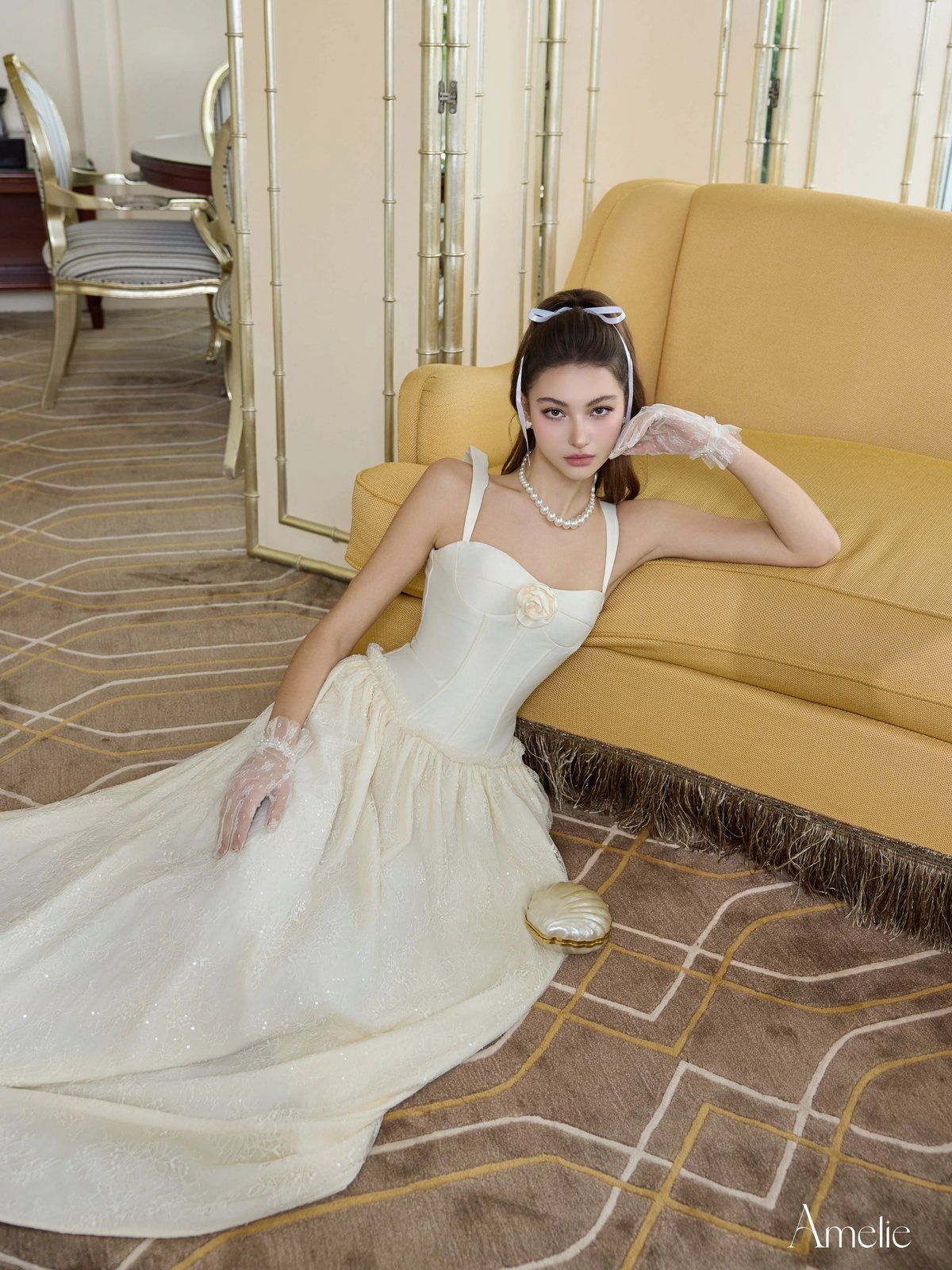 AMELIE Myranda 米蘭達 蕾絲花朵細肩帶長裙
