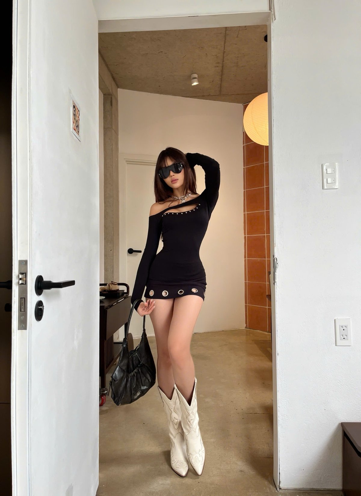 KILL SYSTEM ZEUS Off-the-Shoulder Cut-out Long Sleeve Top