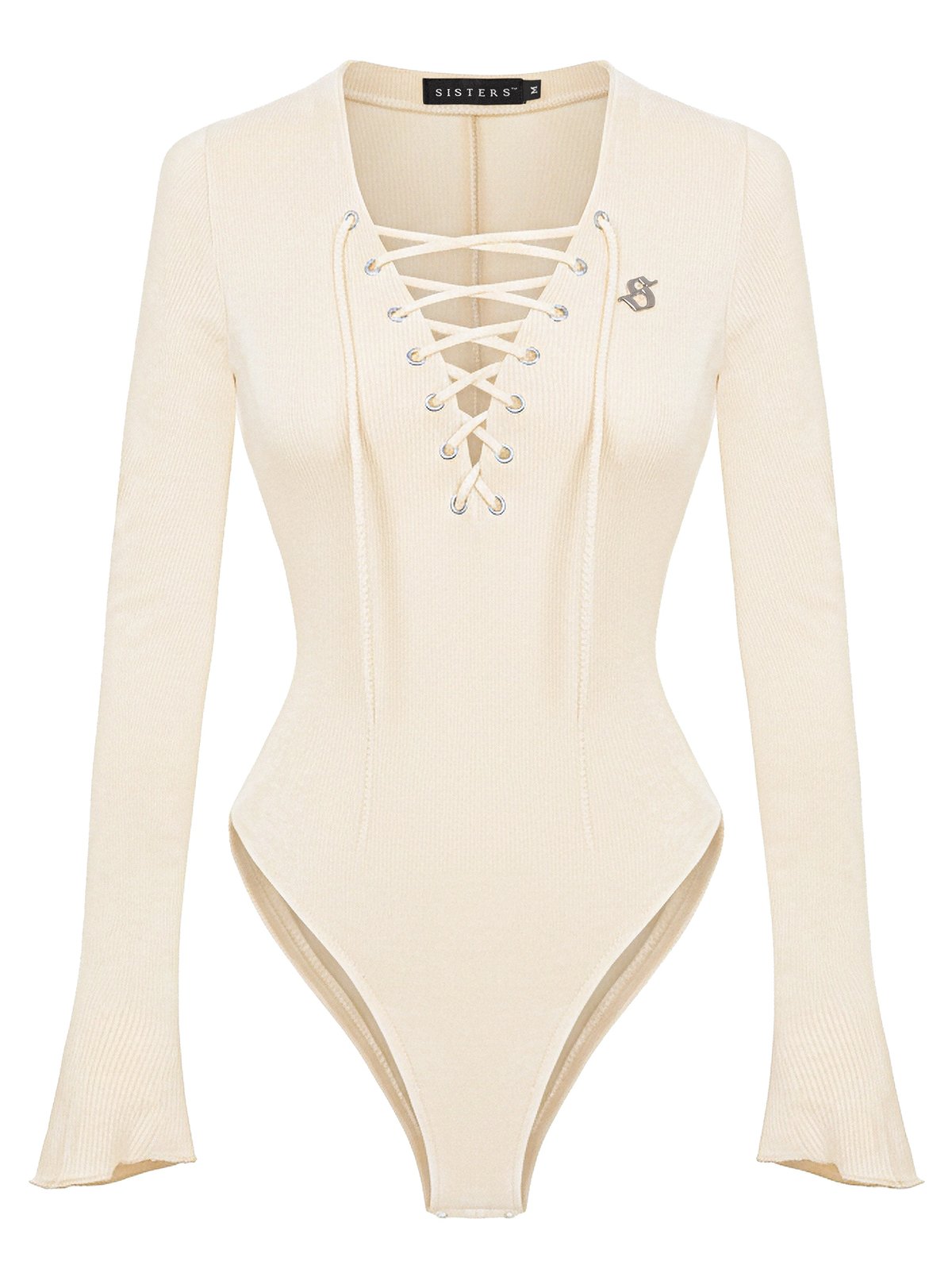 SISTERS Dionysus Lace-up Deep V Neck Bodysuit - Cream
