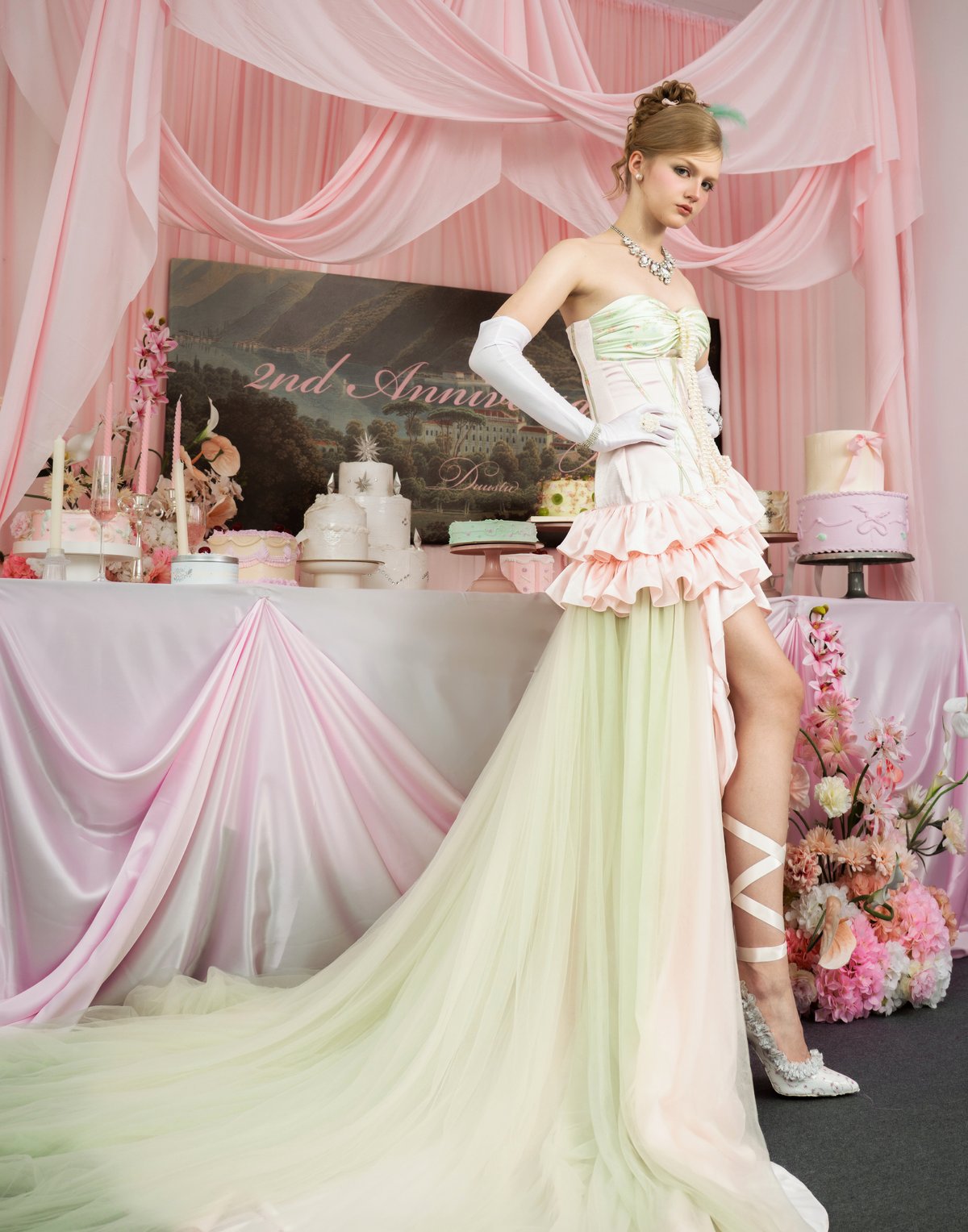 DUUSTU FLOURISH Silk Dress with Pearl Details