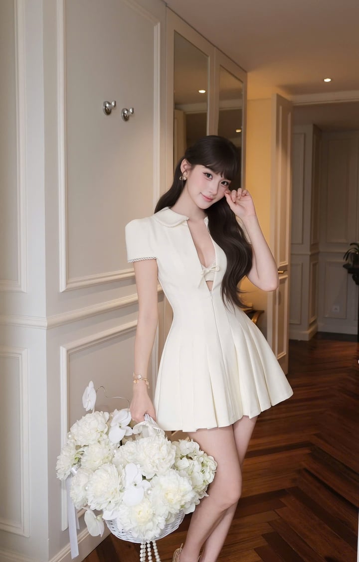 CHOU CHOU 甜美小香風百褶裙裝連身短裙