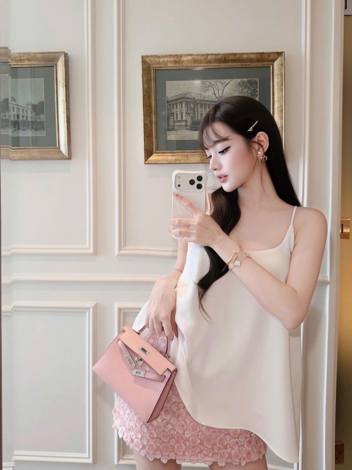 CHOU CHOU Silk Camisole and Sequin Skirt Set