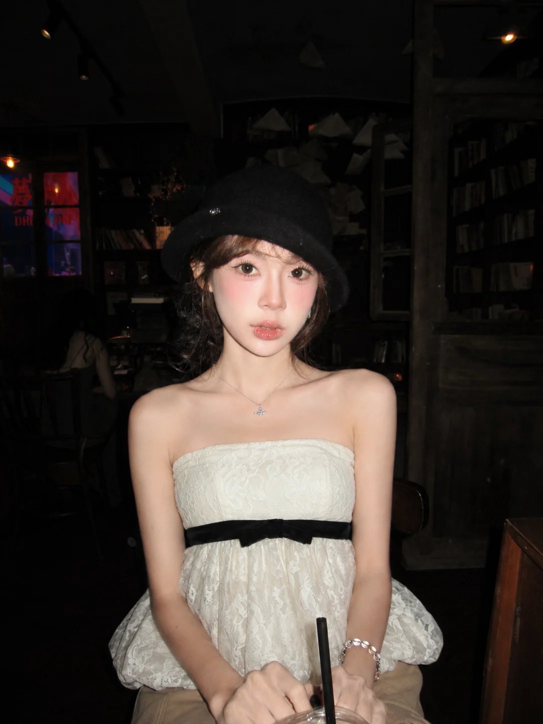 Sugar Crush Isabella 蕾絲蝴蝶結娃娃裝 Babydoll 上衣 - 白色