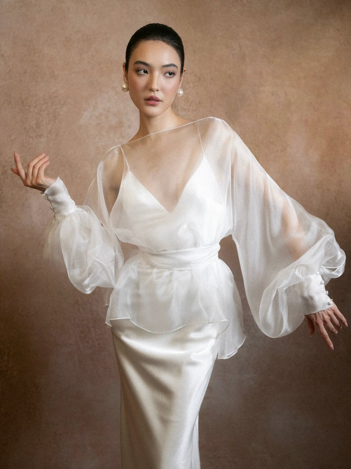 KISSERINE ÉLIE Dress - Satin Silk Wedding Gown with Sheer Voile Top