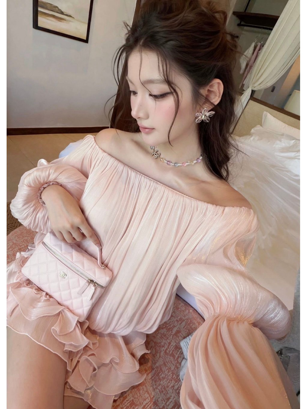 CHOUCHOU Lina Off-shoulder Pleated Dress