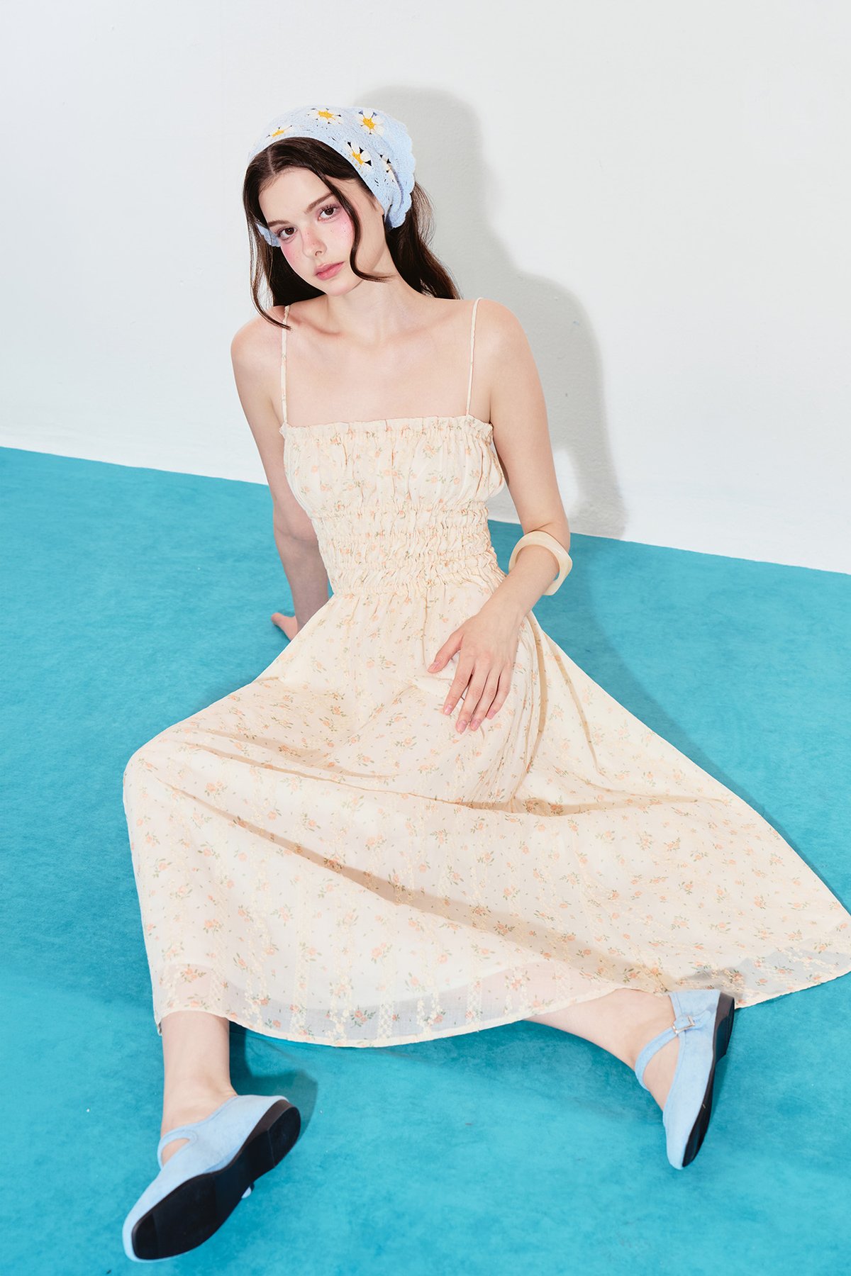 DOTTIE Embroidered Cotton Midi Dress - Cream D0740
