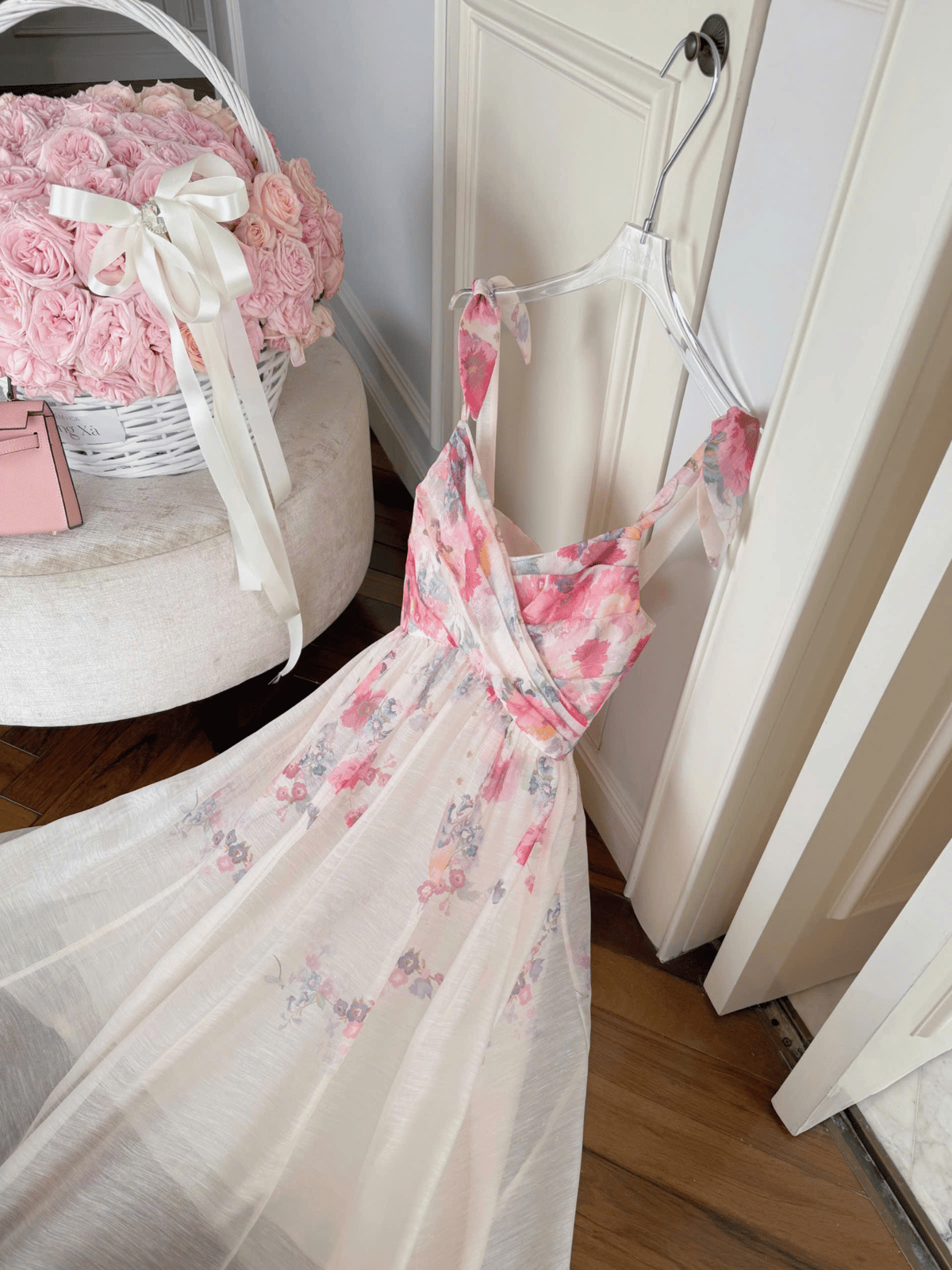 Tran Ali Floral Bow Shoulder Strap Dress