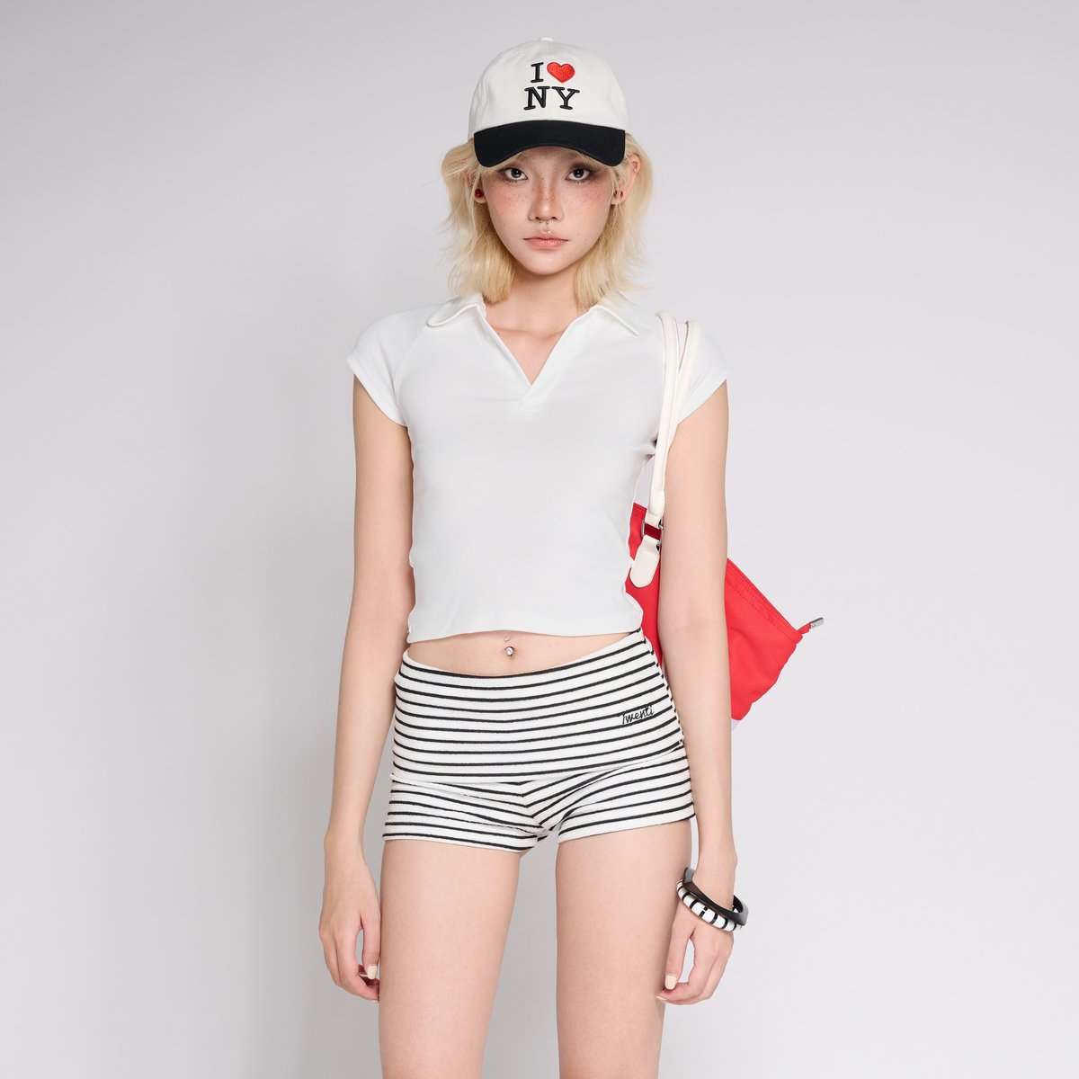 TWENTI Cropped Ribbed Polo Shirt