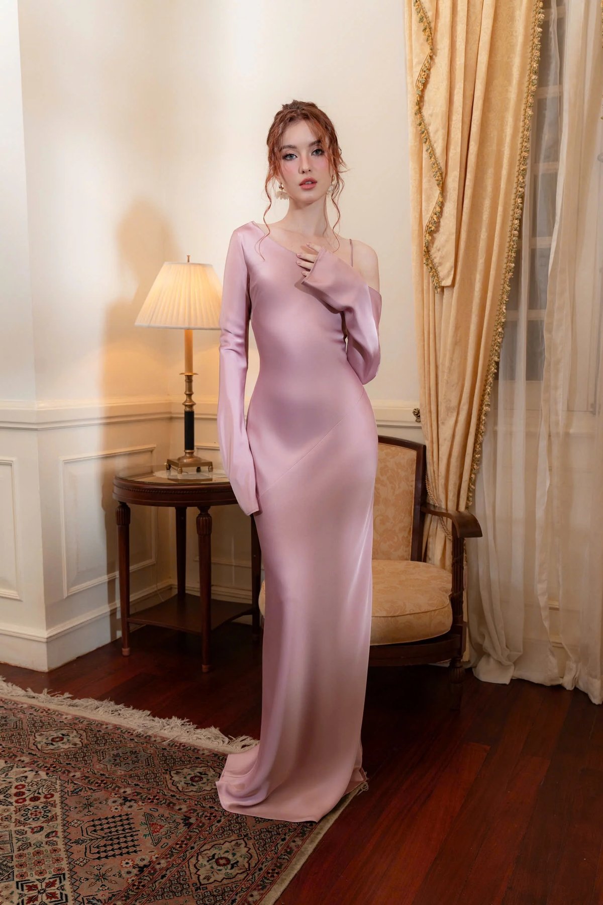 KISSERINE AN Dress One-Shoulder Long Sleeve Elegant Dress